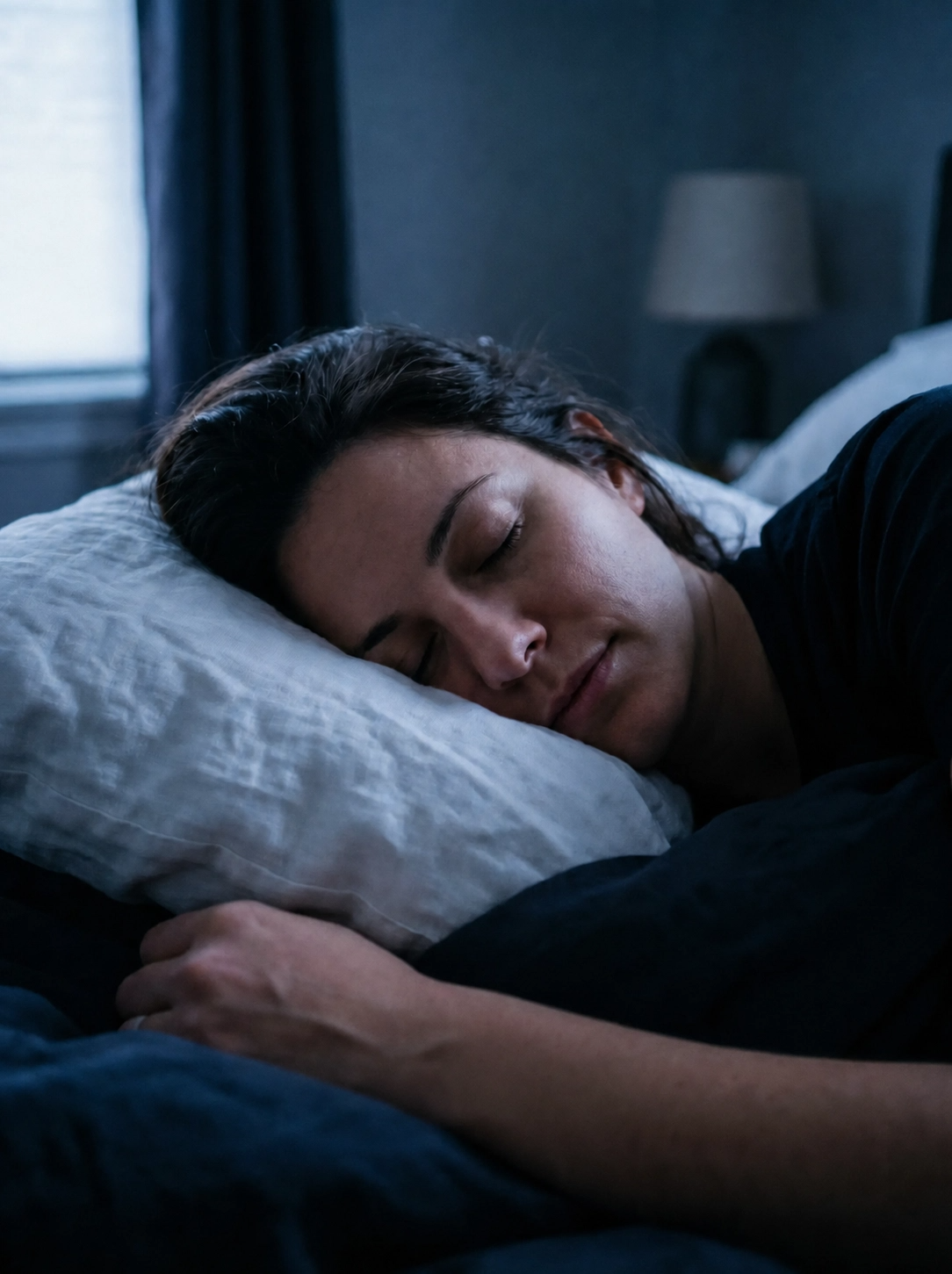 Person sleeping peacefully while wearing the NightWare device